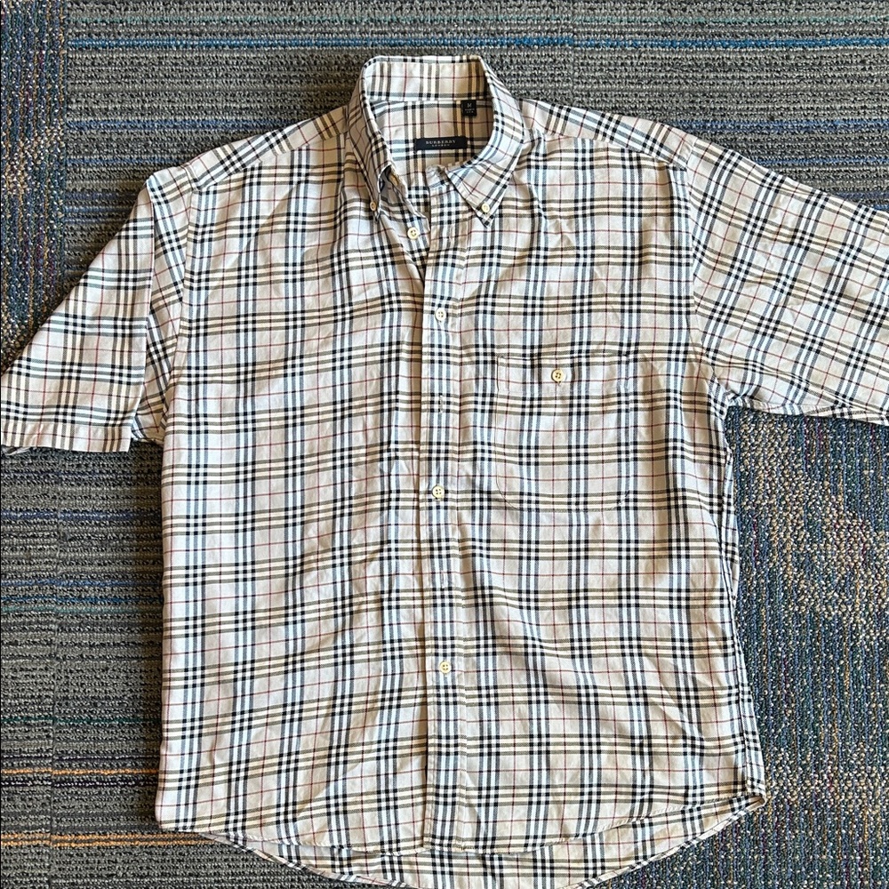 Burberry Classic Plaid Beige &  Black Short Sleeve button down Shirt Authentic!